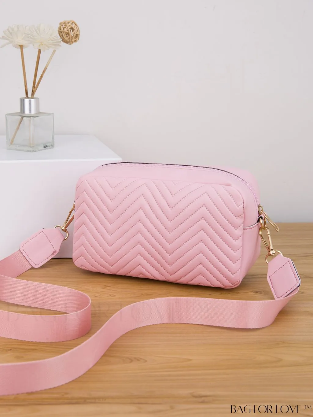 BagForLove - Stylish Square Bag with Mini Chevron Pattern and Metal Accents