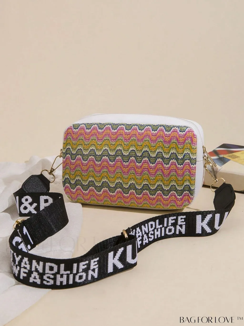 BagForLove - Stylish Square Bag with Mini Chevron Pattern and Metal Accents