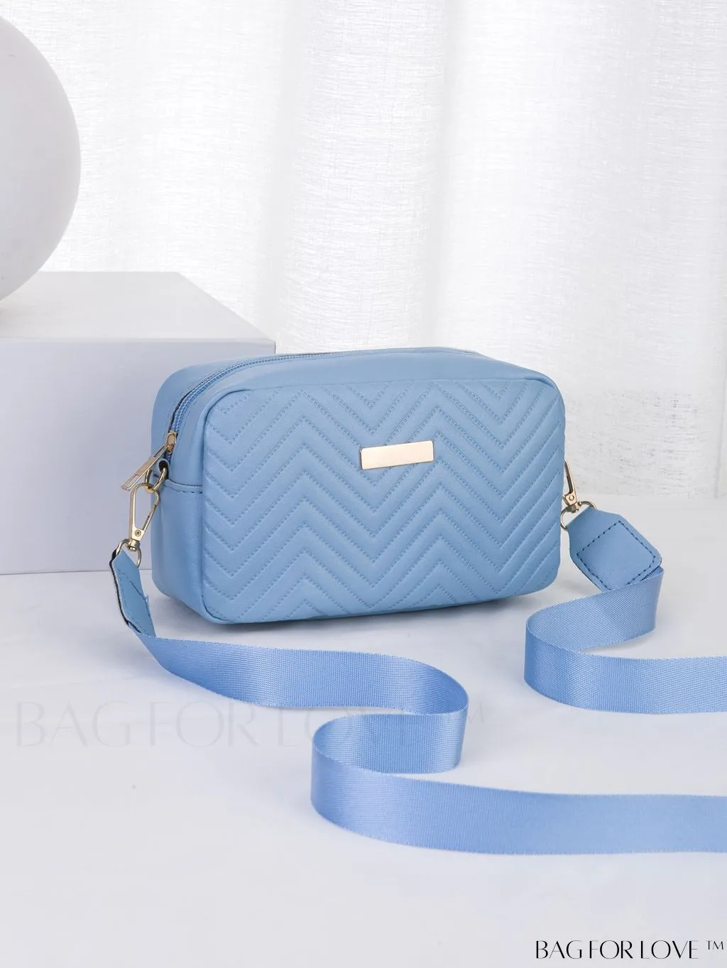 BagForLove - Stylish Square Bag with Mini Chevron Pattern and Metal Accents