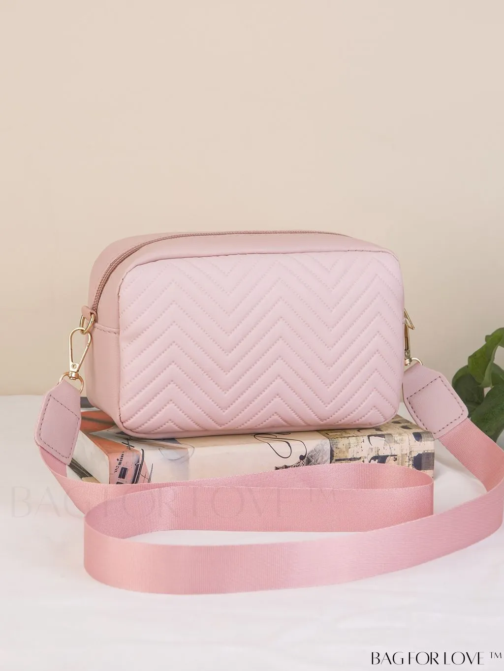 BagForLove - Stylish Square Bag with Mini Chevron Pattern and Metal Accents