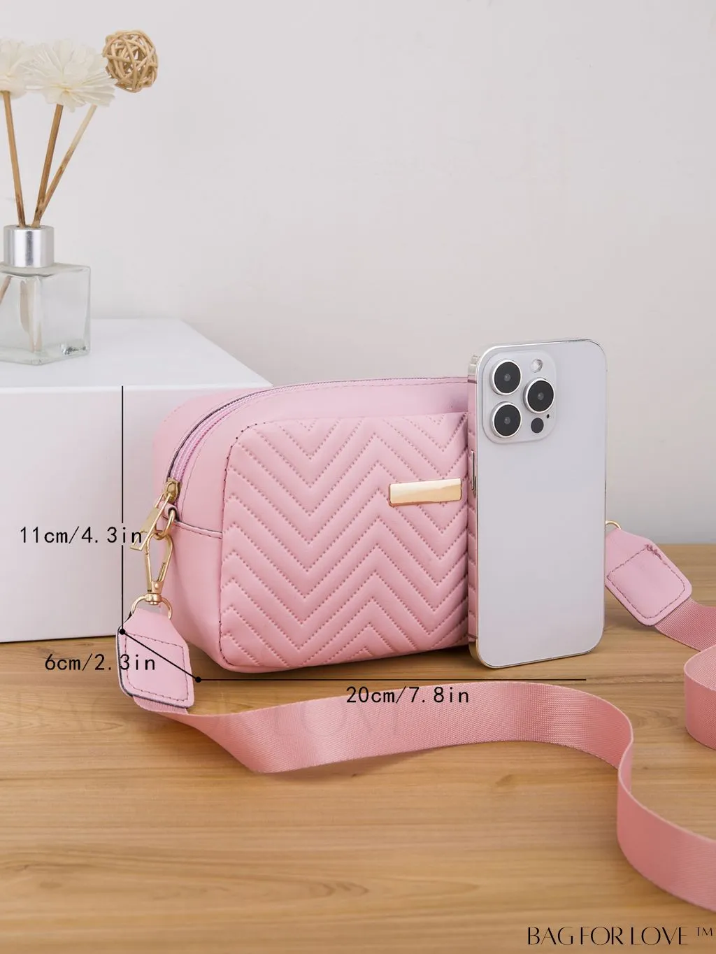 BagForLove - Stylish Square Bag with Mini Chevron Pattern and Metal Accents