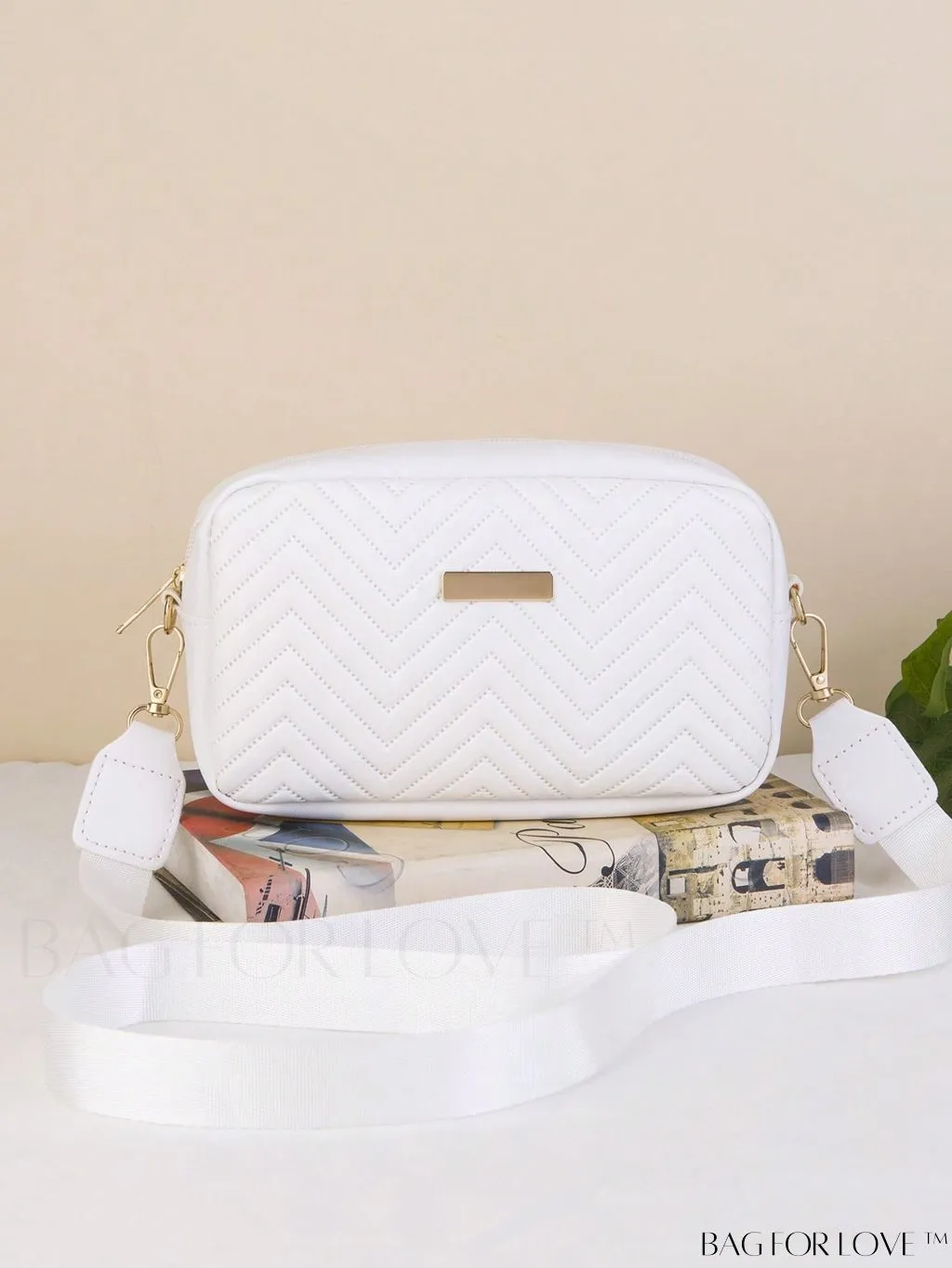 BagForLove - Stylish Square Bag with Mini Chevron Pattern and Metal Accents