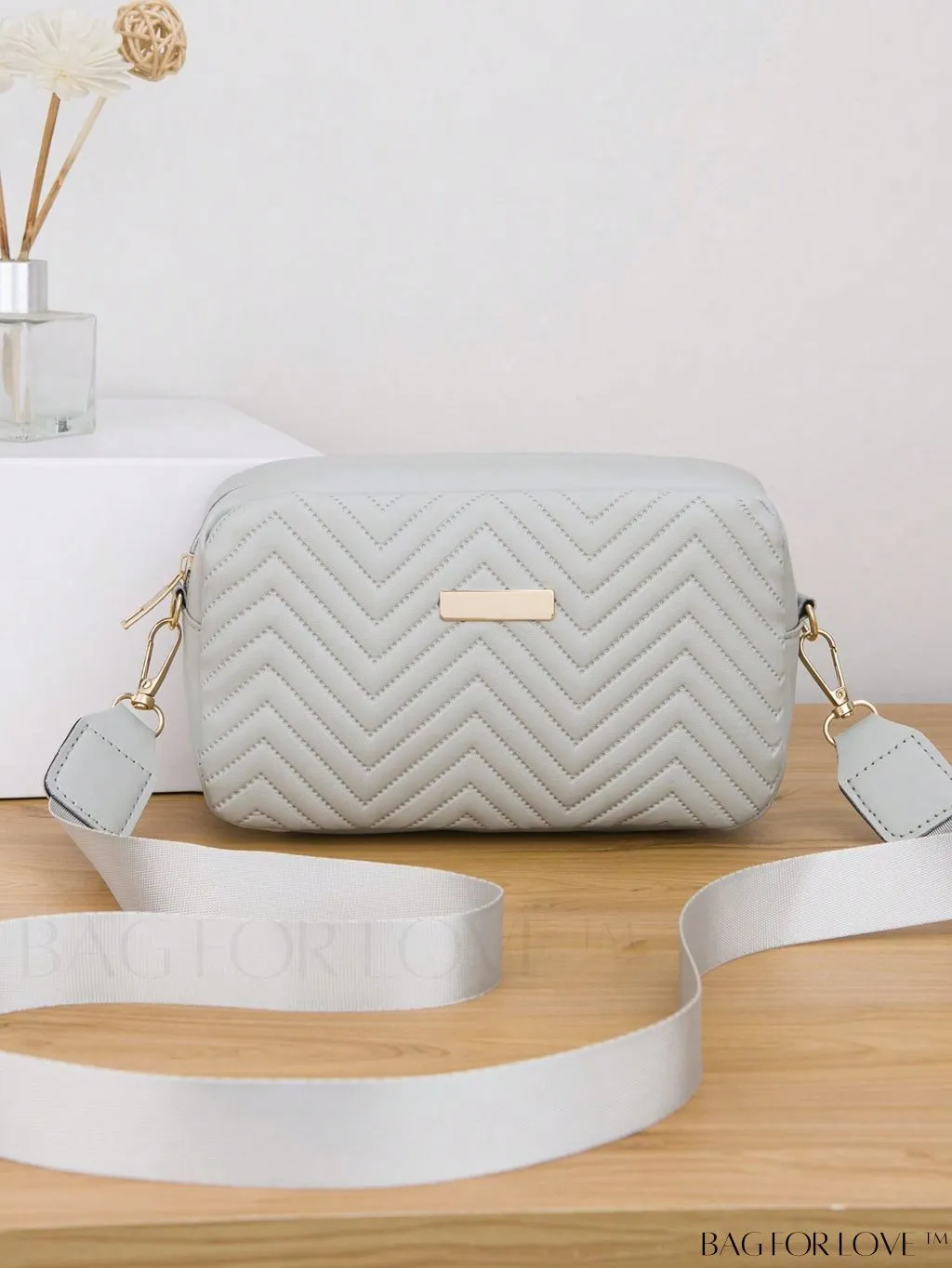BagForLove - Stylish Square Bag with Mini Chevron Pattern and Metal Accents