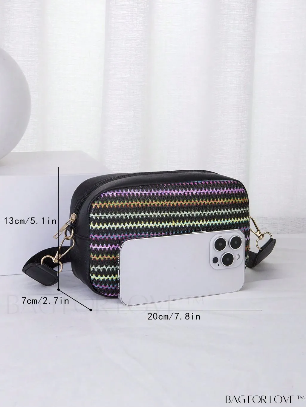 BagForLove - Stylish Square Bag with Mini Chevron Pattern and Metal Accents