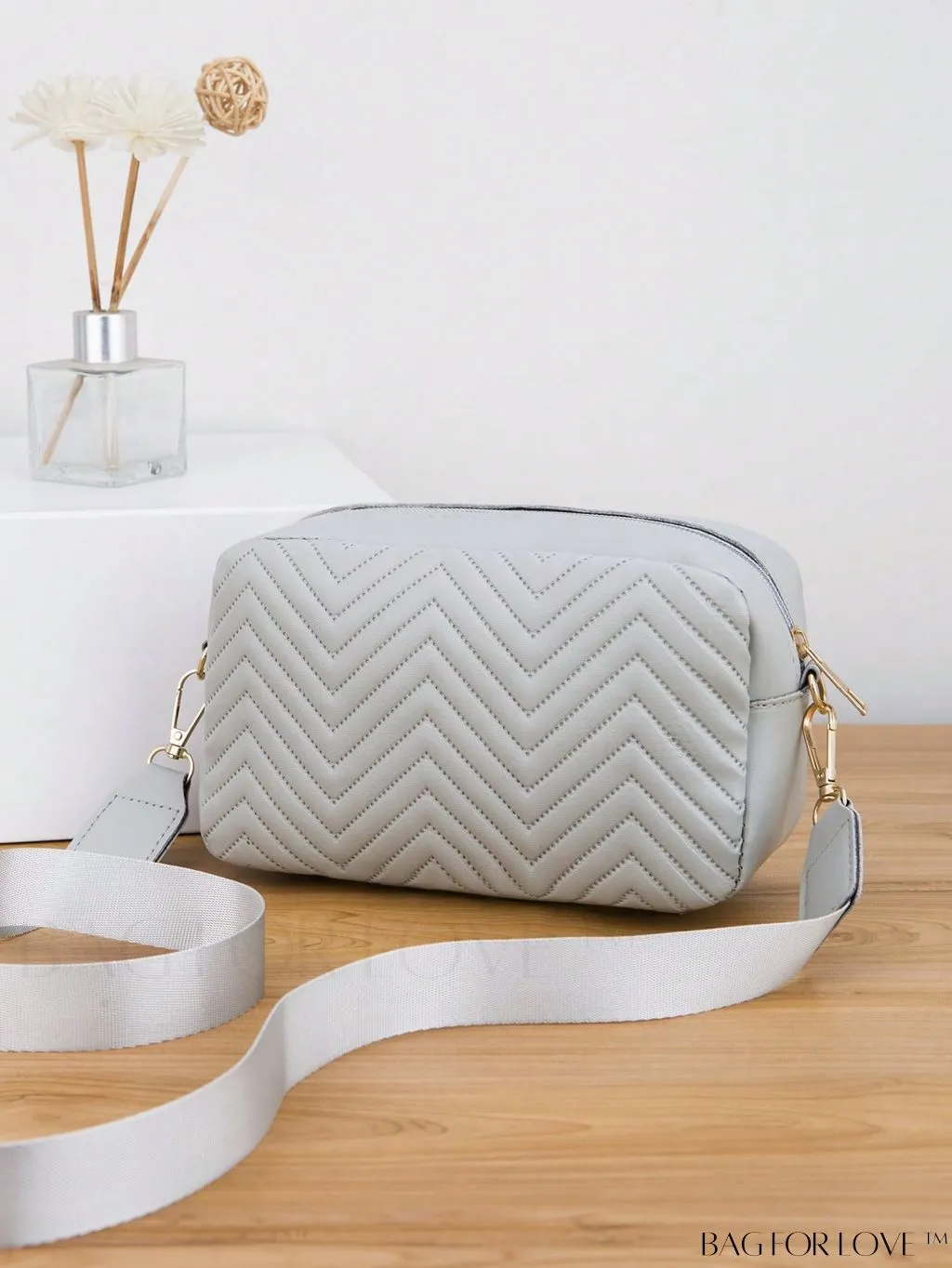 BagForLove - Stylish Square Bag with Mini Chevron Pattern and Metal Accents