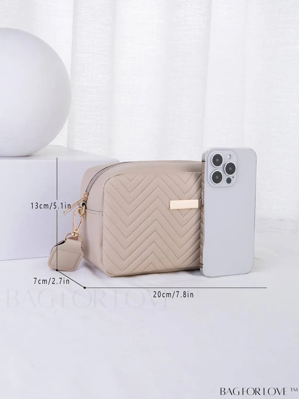 BagForLove - Stylish Square Bag with Mini Chevron Pattern and Metal Accents