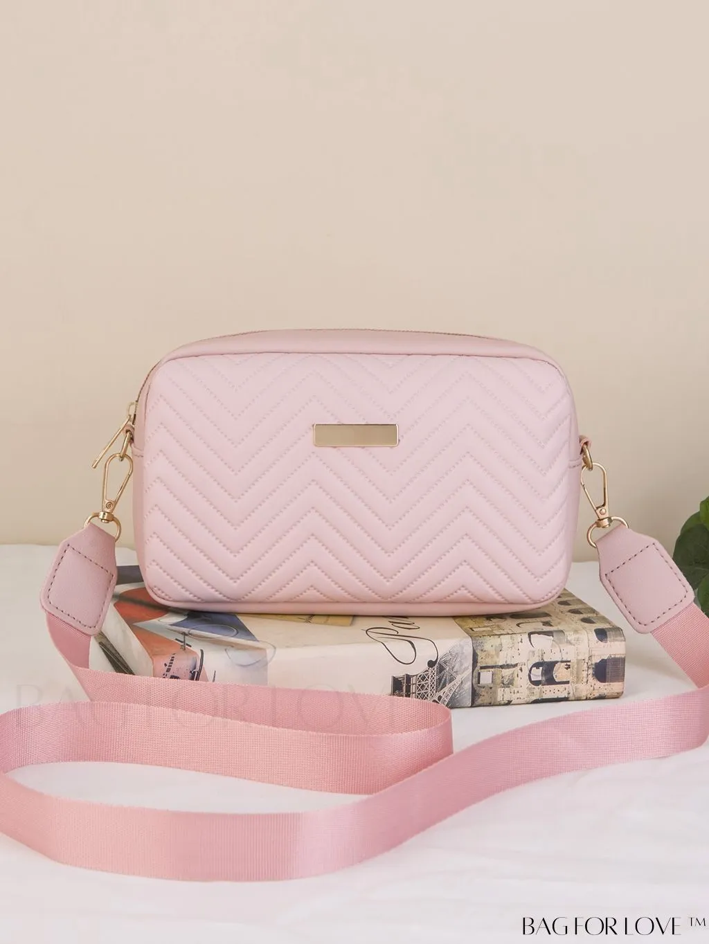 BagForLove - Stylish Square Bag with Mini Chevron Pattern and Metal Accents