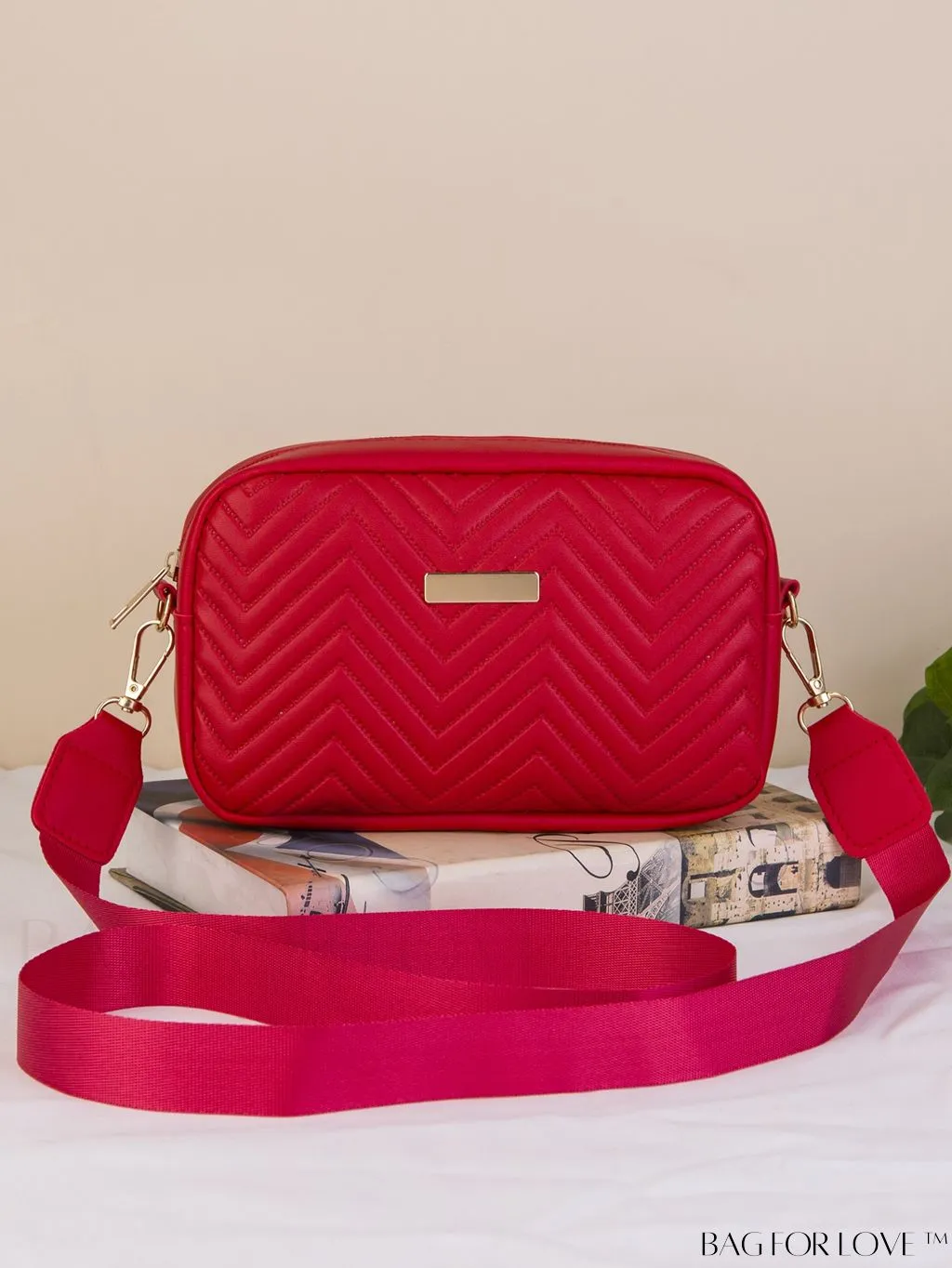 BagForLove - Stylish Square Bag with Mini Chevron Pattern and Metal Accents