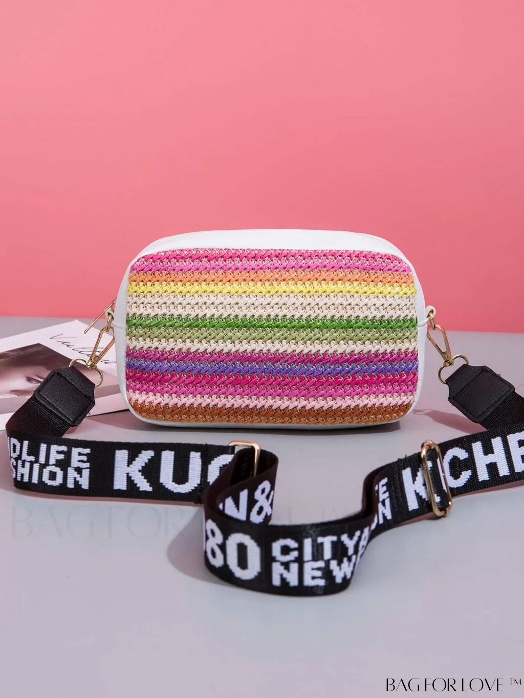 BagForLove - Stylish Square Bag with Mini Chevron Pattern and Metal Accents