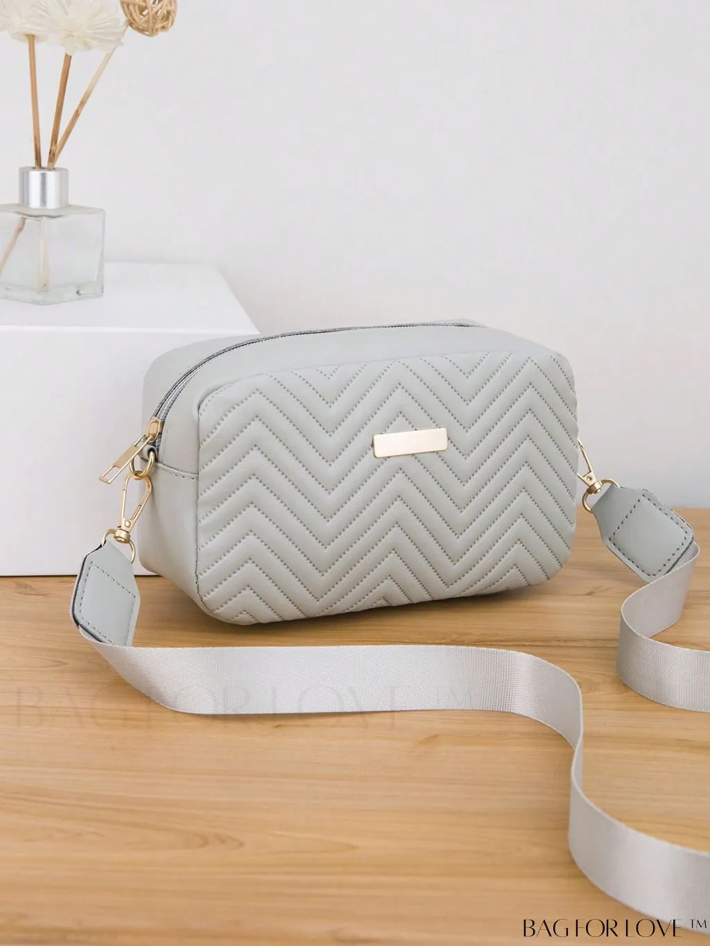 BagForLove - Stylish Square Bag with Mini Chevron Pattern and Metal Accents