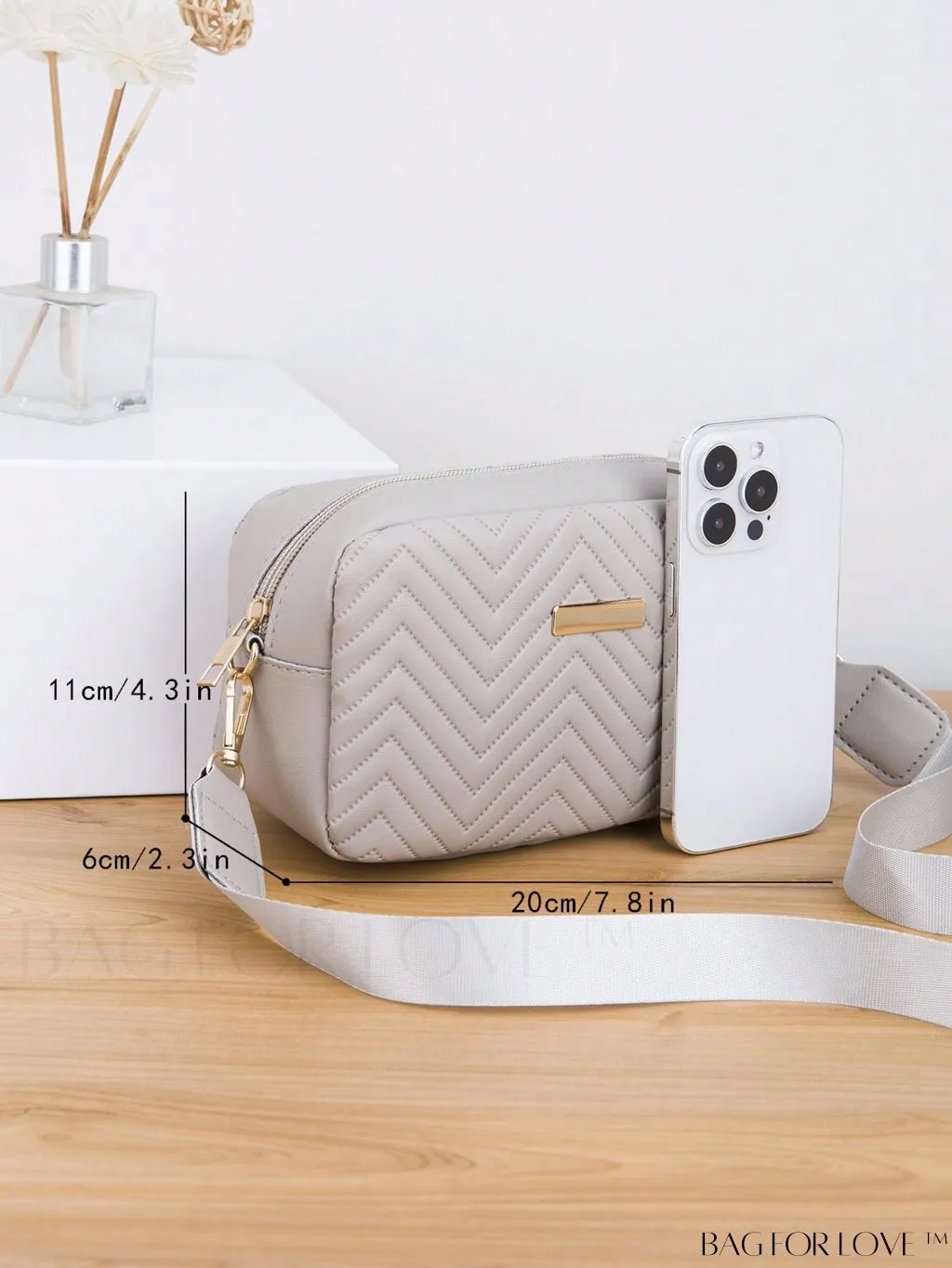 BagForLove - Stylish Square Bag with Mini Chevron Pattern and Metal Accents