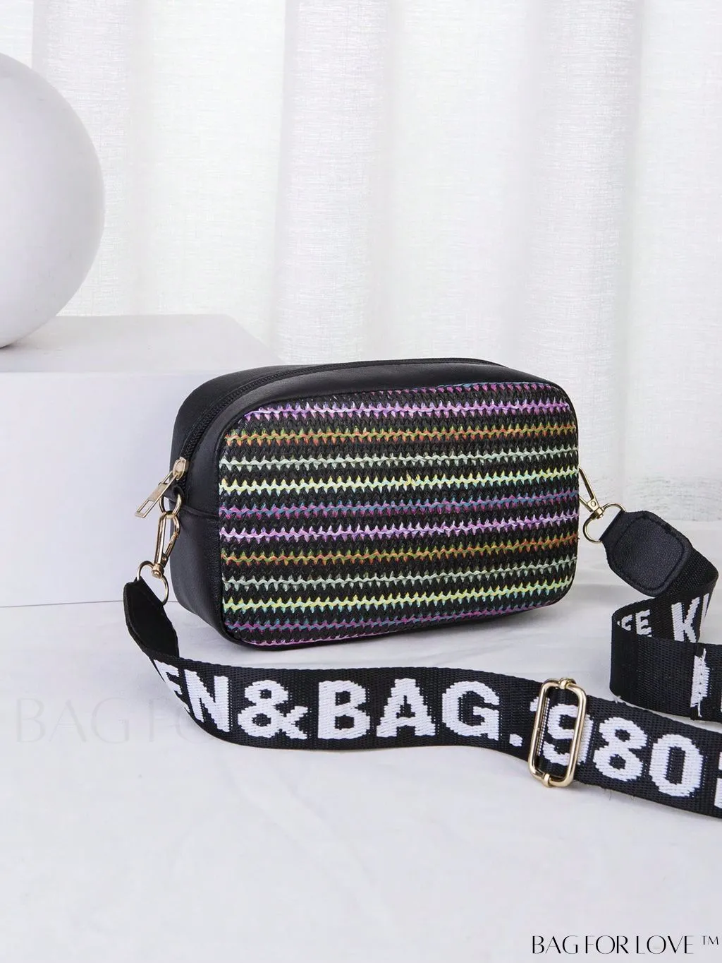 BagForLove - Stylish Square Bag with Mini Chevron Pattern and Metal Accents