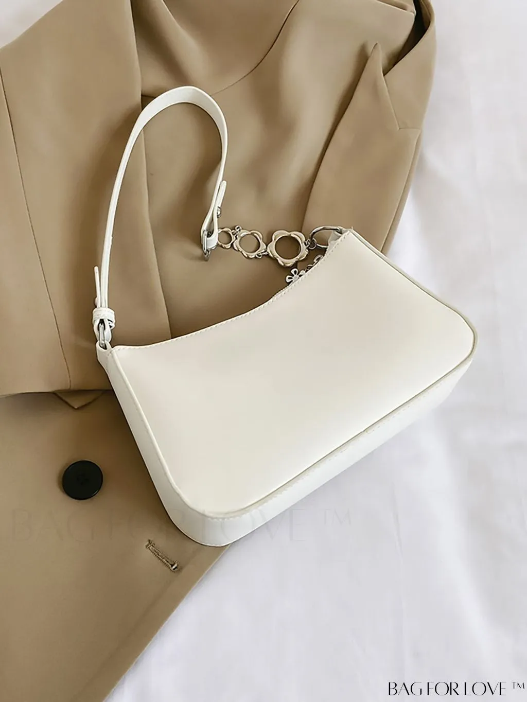 BagForLove - Stylish White Shoulder Bag with Chic Metal Accents & Multiple Pockets