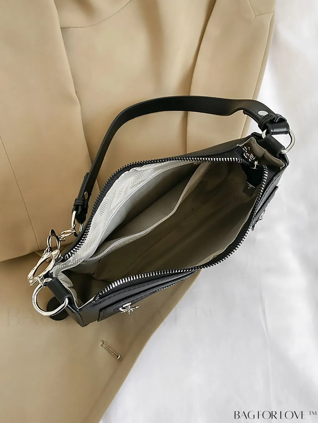 BagForLove - Stylish White Shoulder Bag with Chic Metal Accents & Multiple Pockets