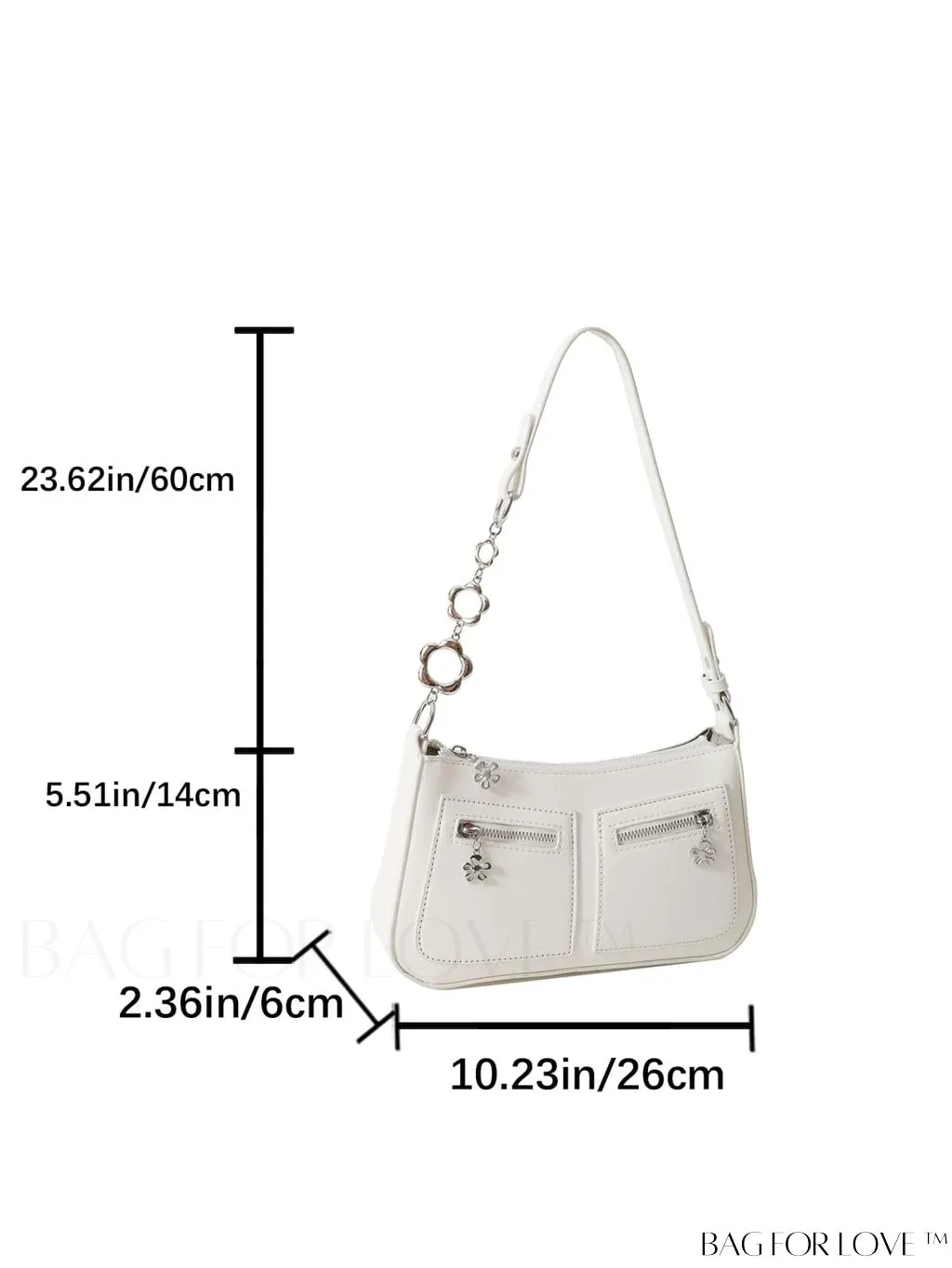 BagForLove - Stylish White Shoulder Bag with Chic Metal Accents & Multiple Pockets