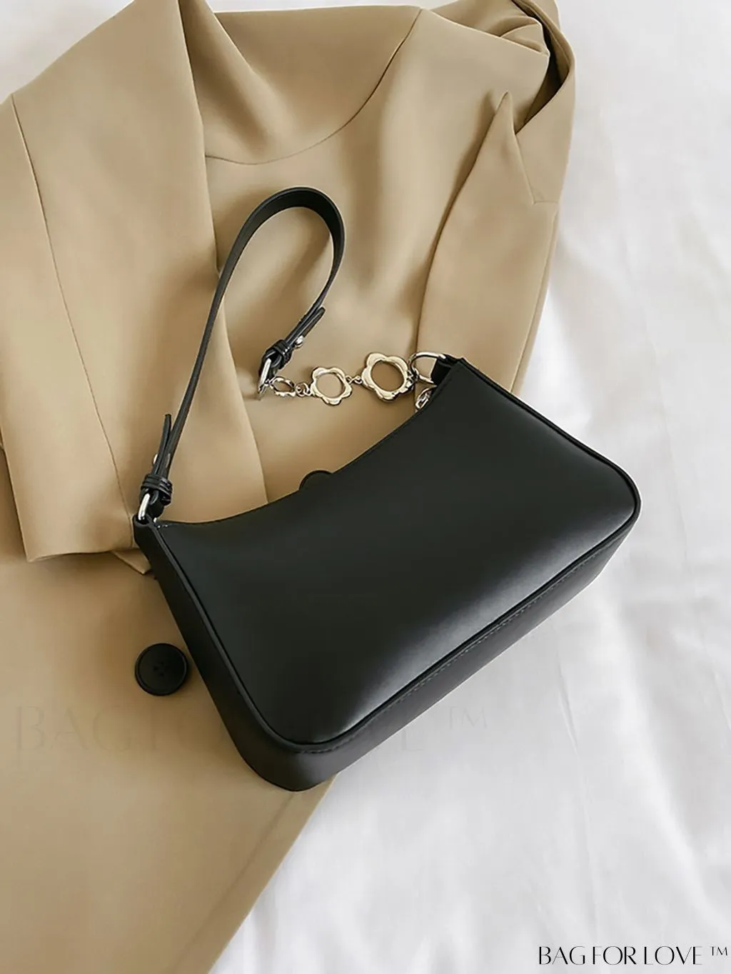 BagForLove - Stylish White Shoulder Bag with Chic Metal Accents & Multiple Pockets