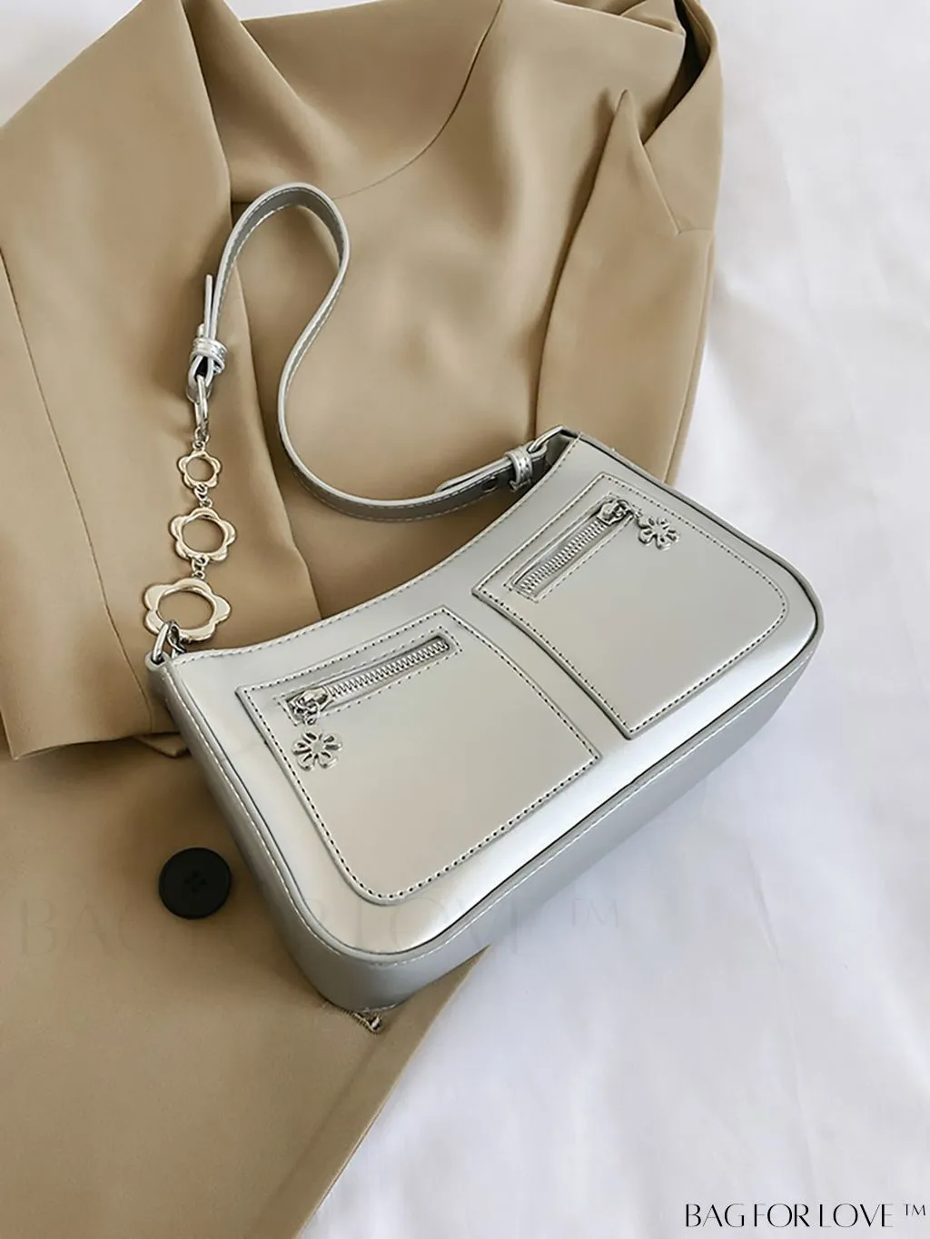 BagForLove - Stylish White Shoulder Bag with Chic Metal Accents & Multiple Pockets