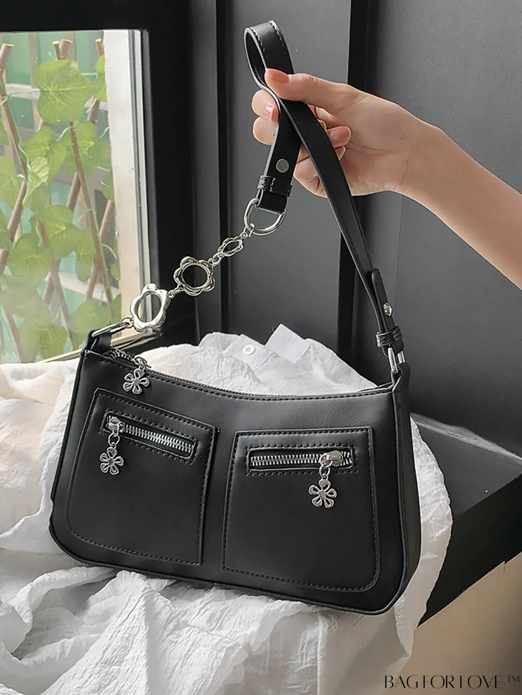 BagForLove - Stylish White Shoulder Bag with Chic Metal Accents & Multiple Pockets