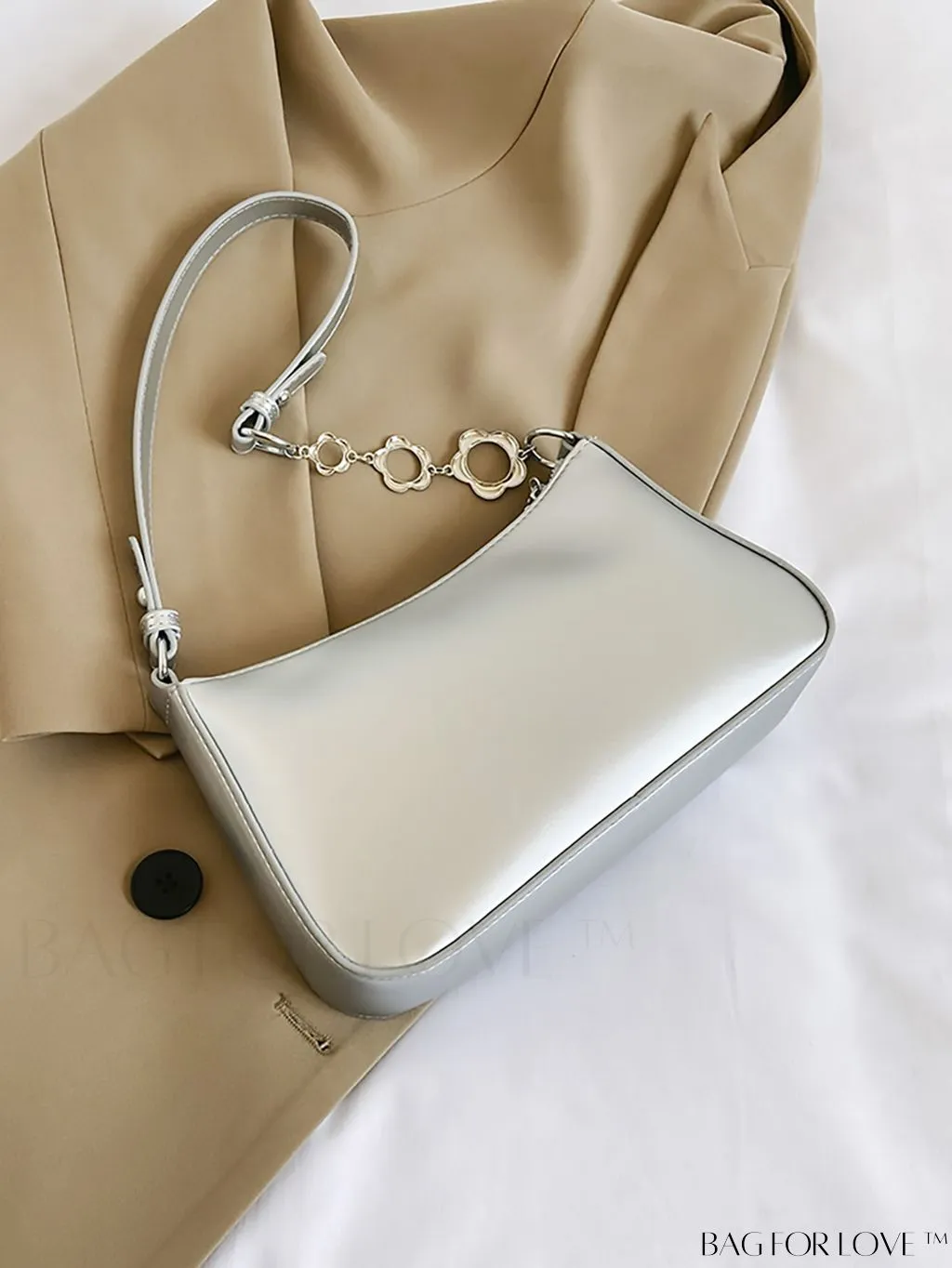 BagForLove - Stylish White Shoulder Bag with Chic Metal Accents & Multiple Pockets