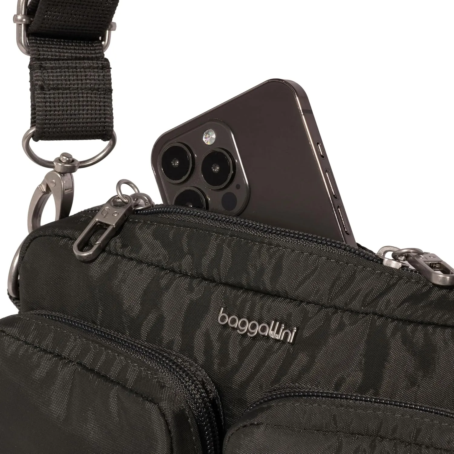 Baggallini Securtex Anti-Theft Treasure Crossbody 9"x5.5" Lightweight Travel Purse with RFID Card Slots Locking Zippers