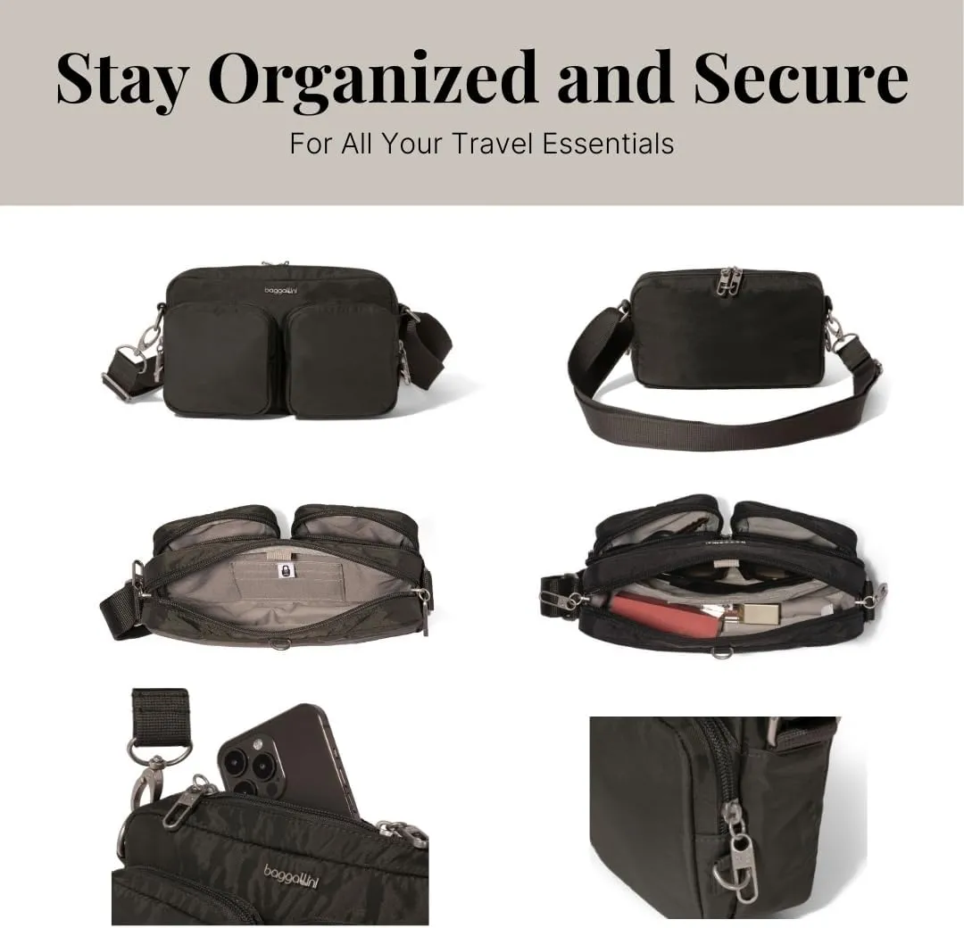 Baggallini Securtex Anti-Theft Treasure Crossbody 9"x5.5" Lightweight Travel Purse with RFID Card Slots Locking Zippers