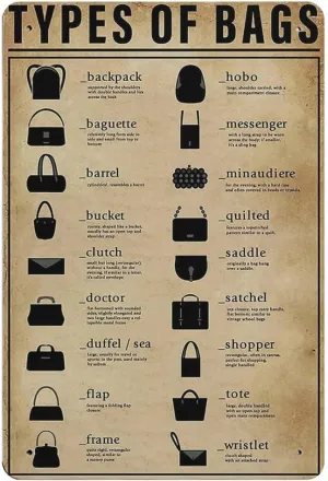 Bags Metal Tin Sign Knowledge Poster Metal Wall Plaque Vintage Wall Art Decor Artwork Printing Gift For Home Shop Office Garden Garage Bar Outdoor 12"x8"