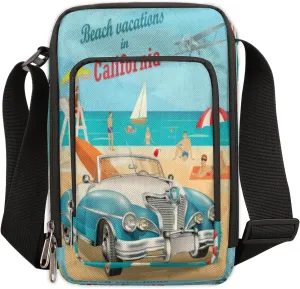 Beach California Cross Body Bags Trendy Cross Body Cell Phone Purse Wallet Shoulder Bag Small Travel Crossbody Bag with Adjustable Strap for Women and Men