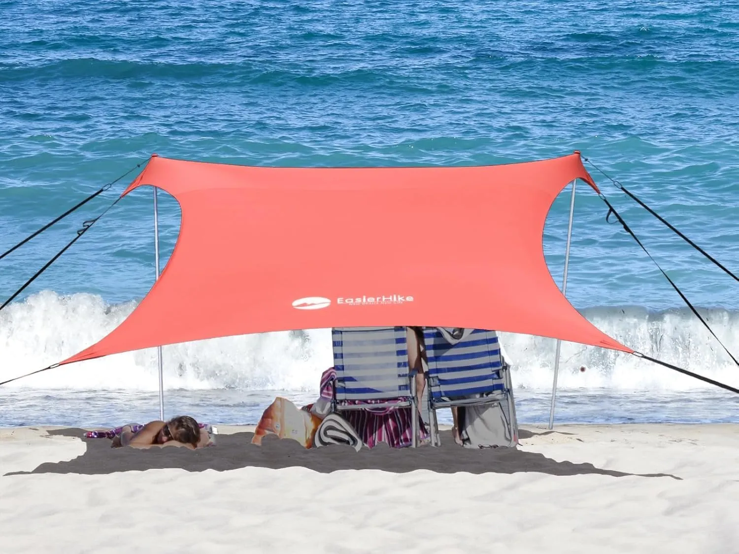 Beach Canopy Windproof Design, Sun Shelter UPF50  Portable Family Tent with 6 Sandbags Anchors 8x8 FT 2 Pole Pop Up Outdoor Shelter for Beach, Camping, Fishing, Backyard