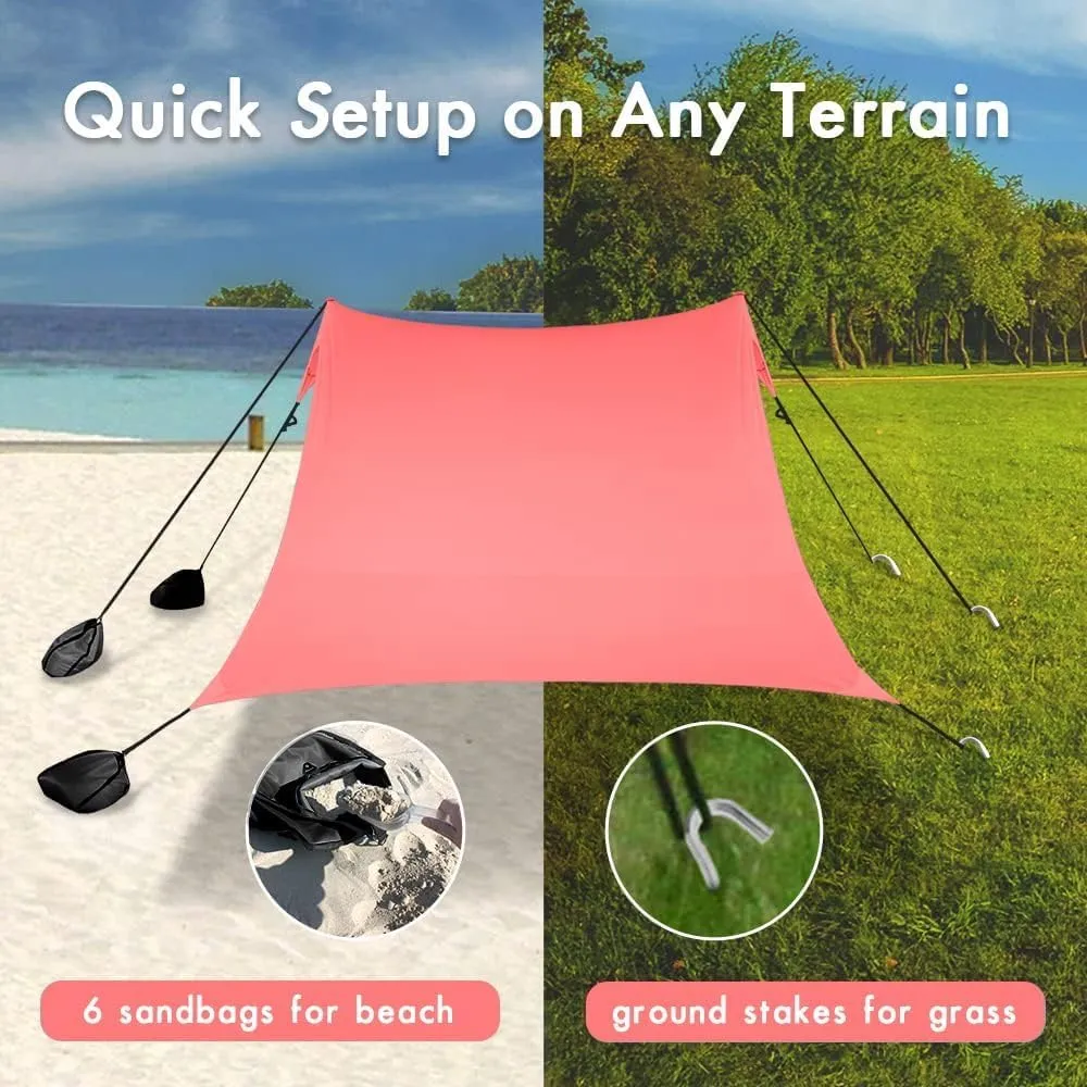 Beach Canopy Windproof Design, Sun Shelter UPF50  Portable Family Tent with 6 Sandbags Anchors 8x8 FT 2 Pole Pop Up Outdoor Shelter for Beach, Camping, Fishing, Backyard
