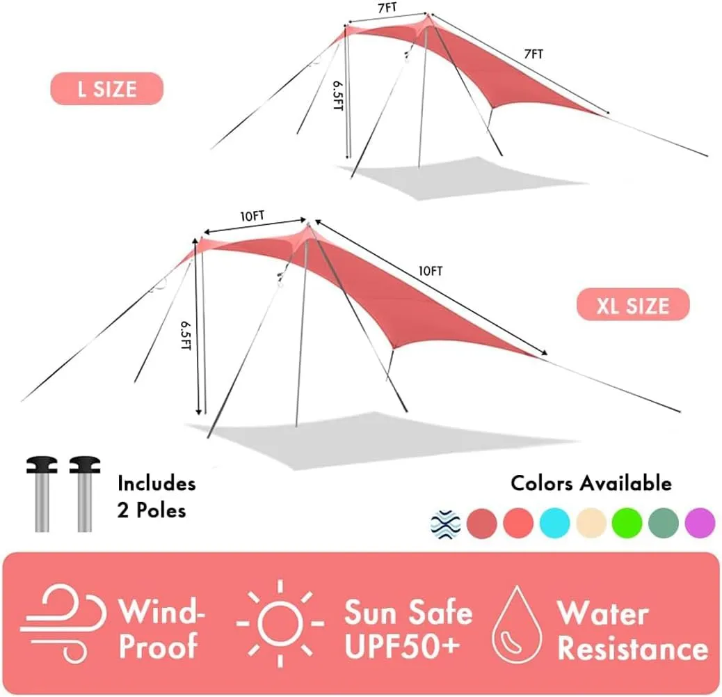 Beach Canopy Windproof Design, Sun Shelter UPF50  Portable Family Tent with 6 Sandbags Anchors 8x8 FT 2 Pole Pop Up Outdoor Shelter for Beach, Camping, Fishing, Backyard