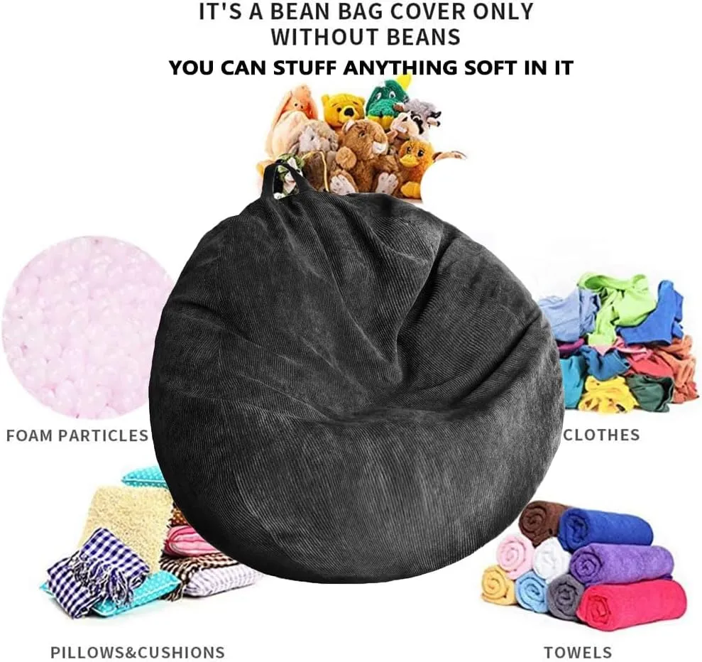 Bean Bag Chair Cover (No Filler) Stuffed Animal Storage Bean Bag Cover Pets Dogs/Cats Lazy Beds. Washable Ultra Soft Corduroy Stuffed for Organizing Plush Toys or Textile, Sack Bean Bag