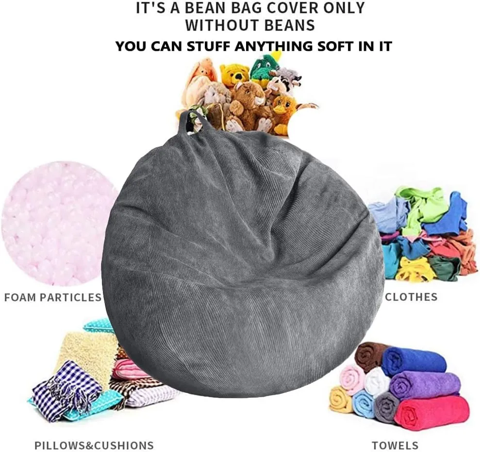 Bean Bag Chair Cover (No Filler) Stuffed Animal Storage Bean Bag Cover Pets Dogs/Cats Lazy Beds. Washable Ultra Soft Corduroy Stuffed for Organizing Plush Toys or Textile, Sack Bean Bag