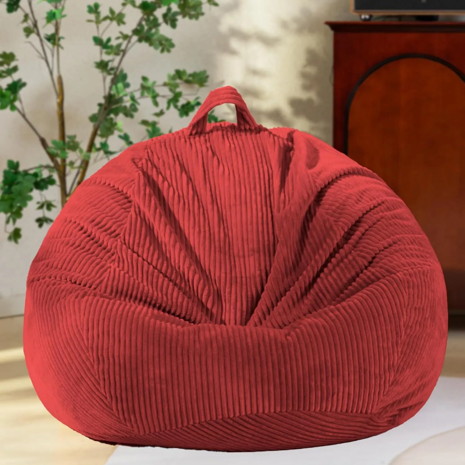 Bean Bag Chairs Cover - No Filler, Storage for Stuffed Animals & Plush Toys - Kids, Adults & Teens - Red Bean Bags