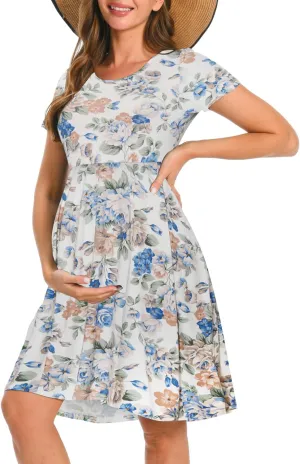 Bearsland Women’s Long Sleeve Maternity Dresses Patchwork Pregnancy Dress with Pocket
