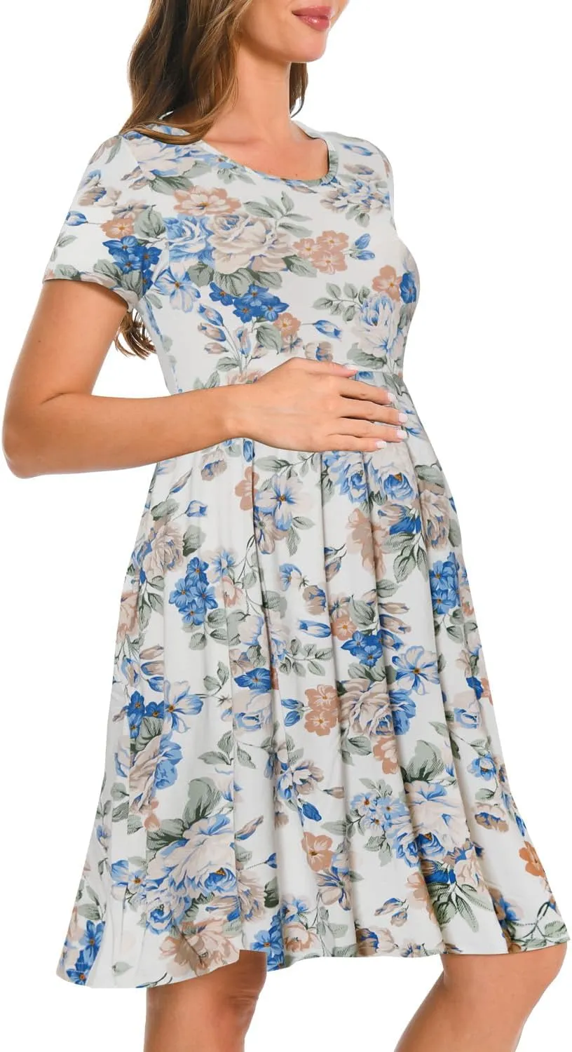 Bearsland Women’s Long Sleeve Maternity Dresses Patchwork Pregnancy Dress with Pocket