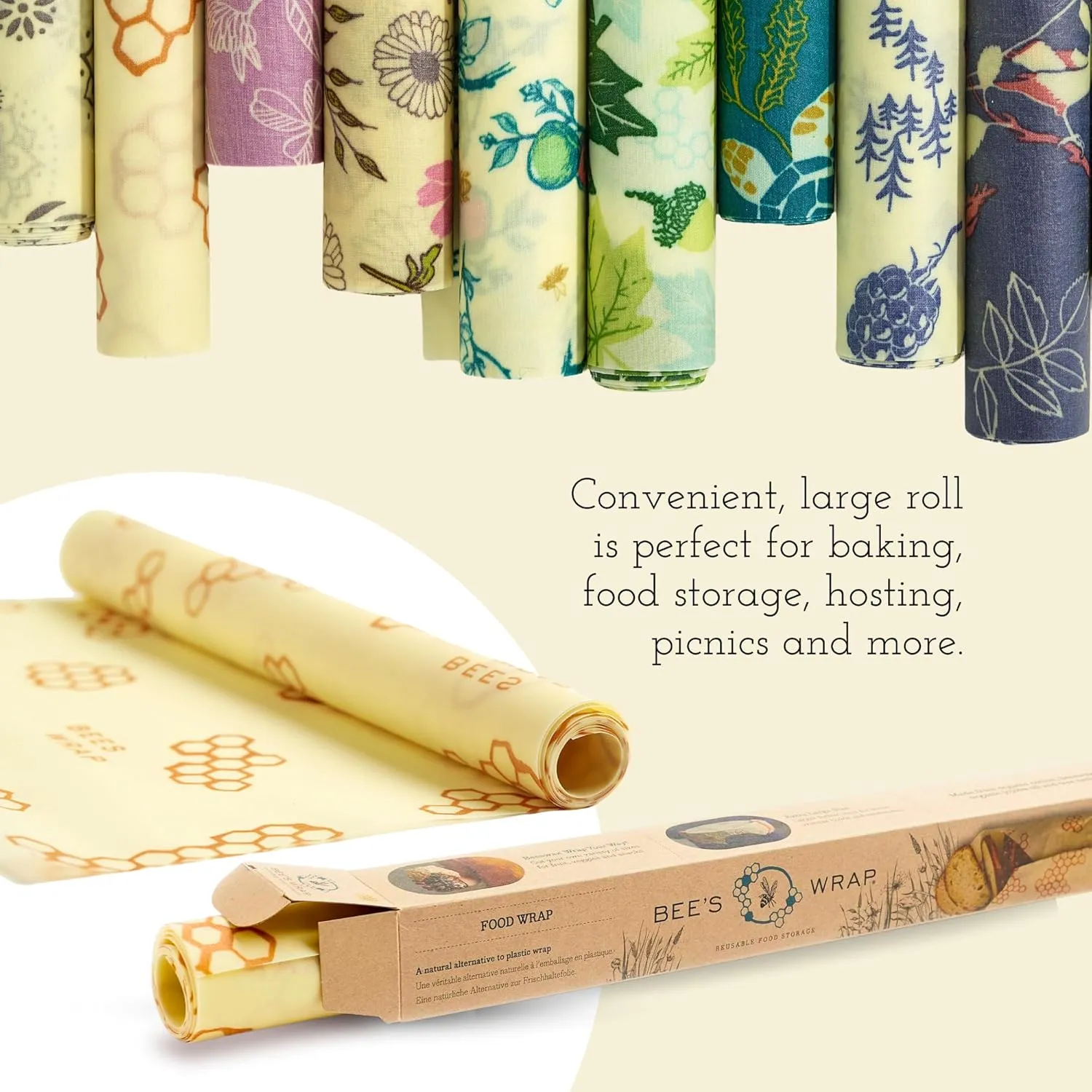 Bee's Wrap Vegan Beeswax Wraps for Food - Meadow Magic Cut to Size Wax Paper Roll - Made in USA Reusable Waxed Paper & Bowl Covers - Organic & Eco-Friendly Alternative to Aluminum Foil & Plastic Wrap