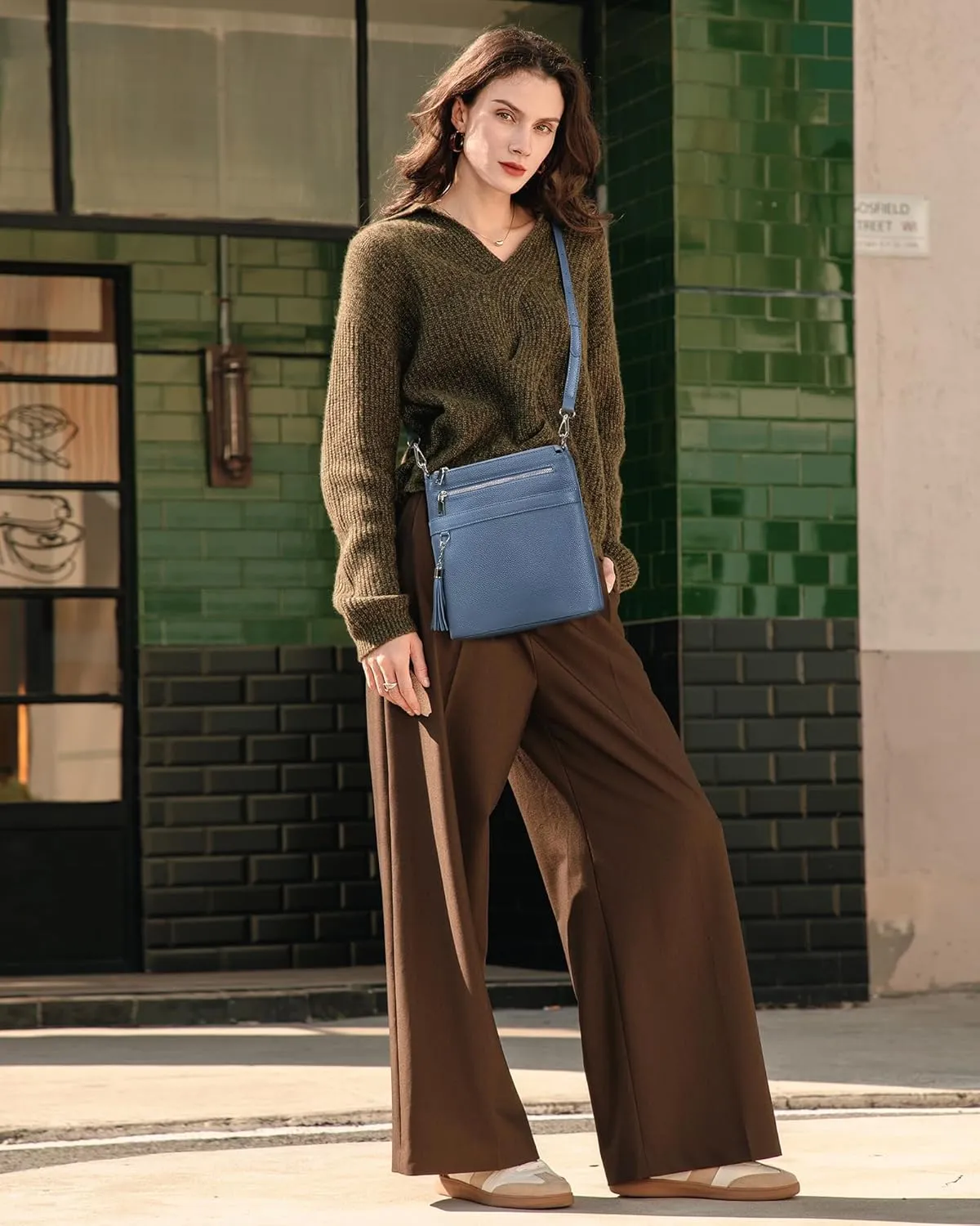 befen Genuine Leather Crossbody Purses for Women, Womens Medium Cross Body Bags Handbag Shoulder Purse with Adjustable Straps