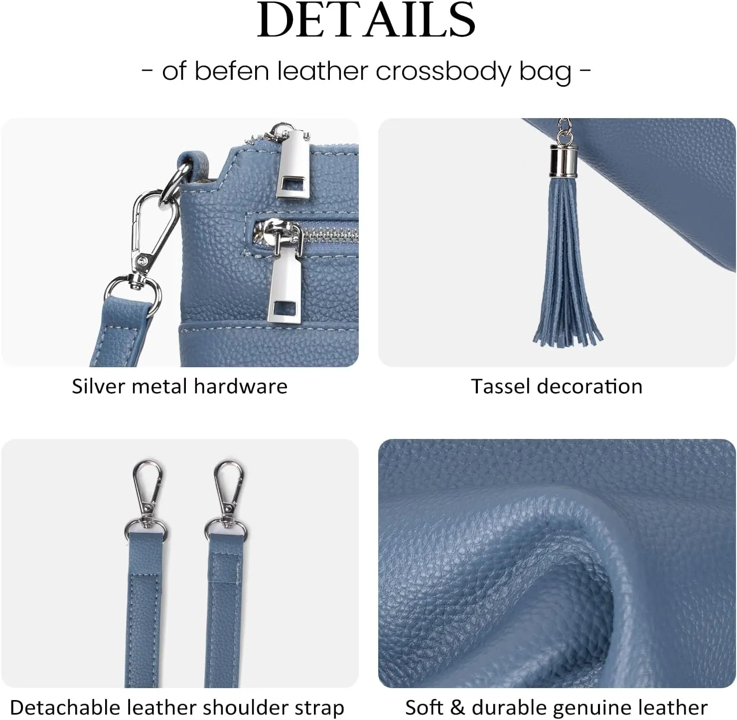 befen Genuine Leather Crossbody Purses for Women, Womens Medium Cross Body Bags Handbag Shoulder Purse with Adjustable Straps