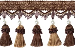 BEL AVENIR Tassel Fringe Trim 6.5 Yard x 3.15 Inches Luxury Beaded Tassel Fringing Trimmings (Dark Coffee)