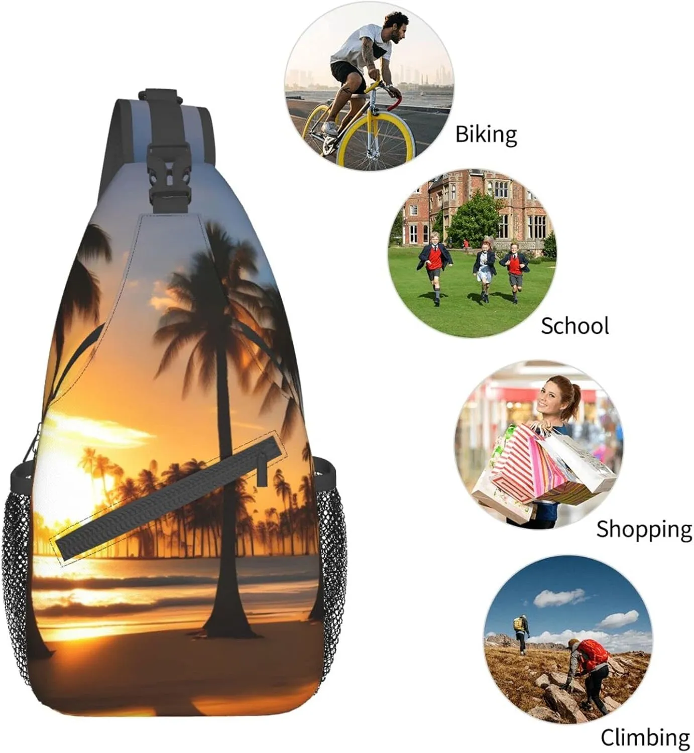 Bell Orchid Pattern Crossbody Bag Chest Shoulder Bag Small Casual Backpack Suitable For Women Men Hiking