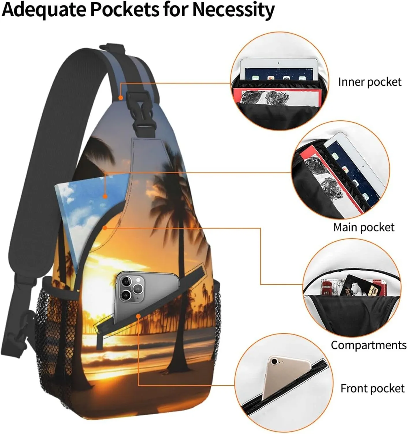 Bell Orchid Pattern Crossbody Bag Chest Shoulder Bag Small Casual Backpack Suitable For Women Men Hiking