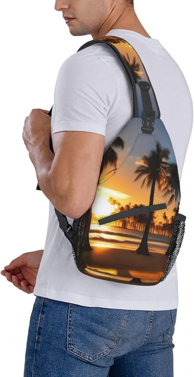 Bell Orchid Pattern Crossbody Bag Chest Shoulder Bag Small Casual Backpack Suitable For Women Men Hiking