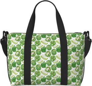 Bell Pepper Green Funny Travel Duffle Bag For Women Men Weekender Overnight Bag Gym Bag For Women, Carry On Airport Bag, Travel Tote Bag With Strap For Gym Travel Business Trips