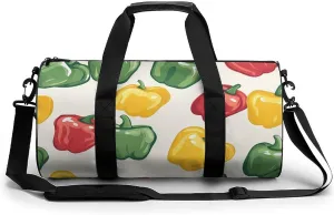 Bell Peppers Colored Green Peppers Round Barrel Gym Sport Bag Small Travel Duffel Bags Reusable Tote for Men Women