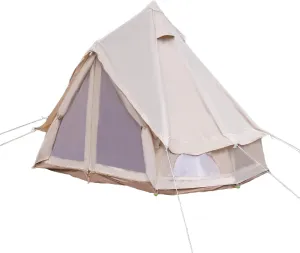 Bell Tent, Polyester Cotton Tent Foldable Camping Tent for 4 Season, Waterproof Family Glamping Tent for 2 Persons