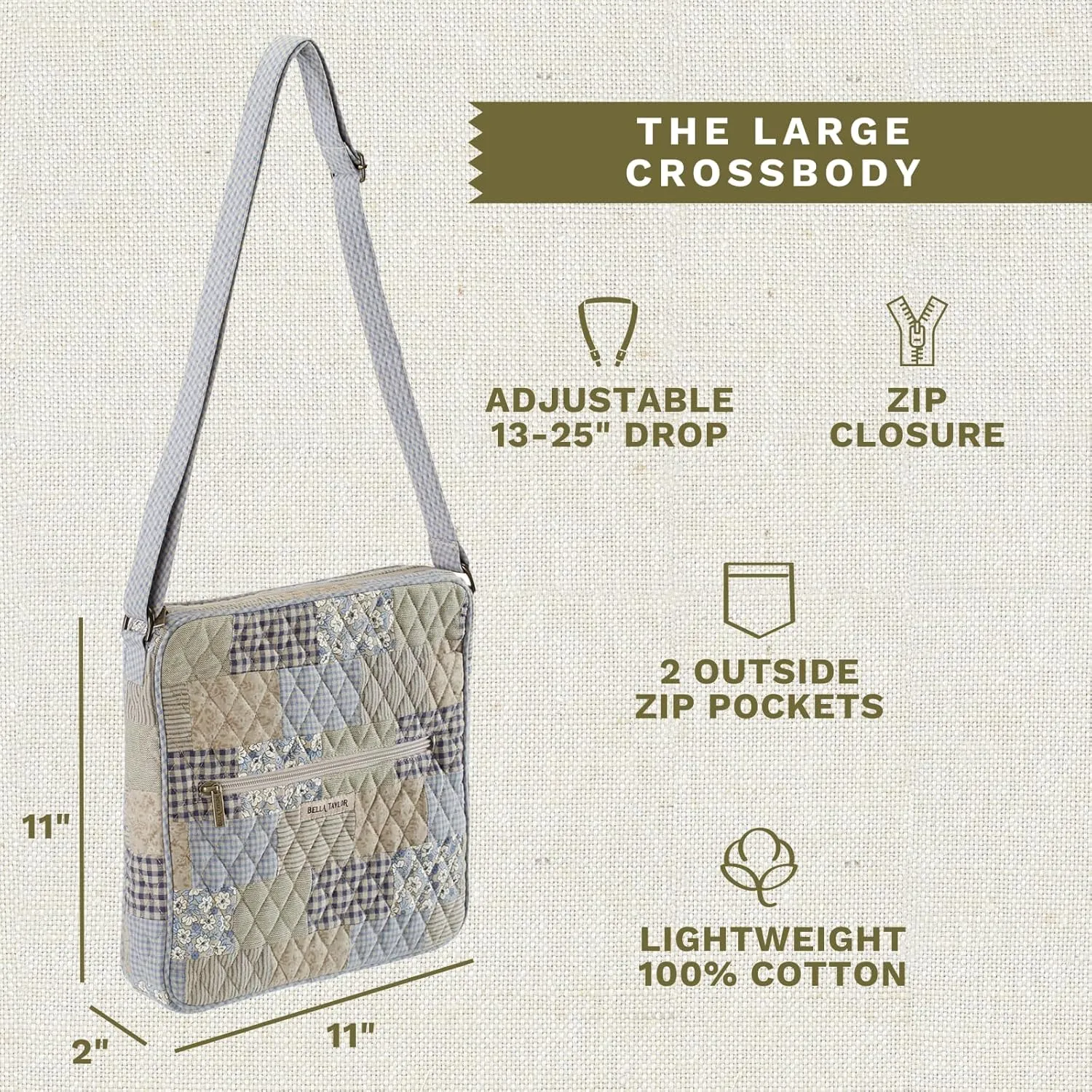 Bella Taylor Large Crossbody Purse for Women | Shoulder Bag with Adjustable Strap
