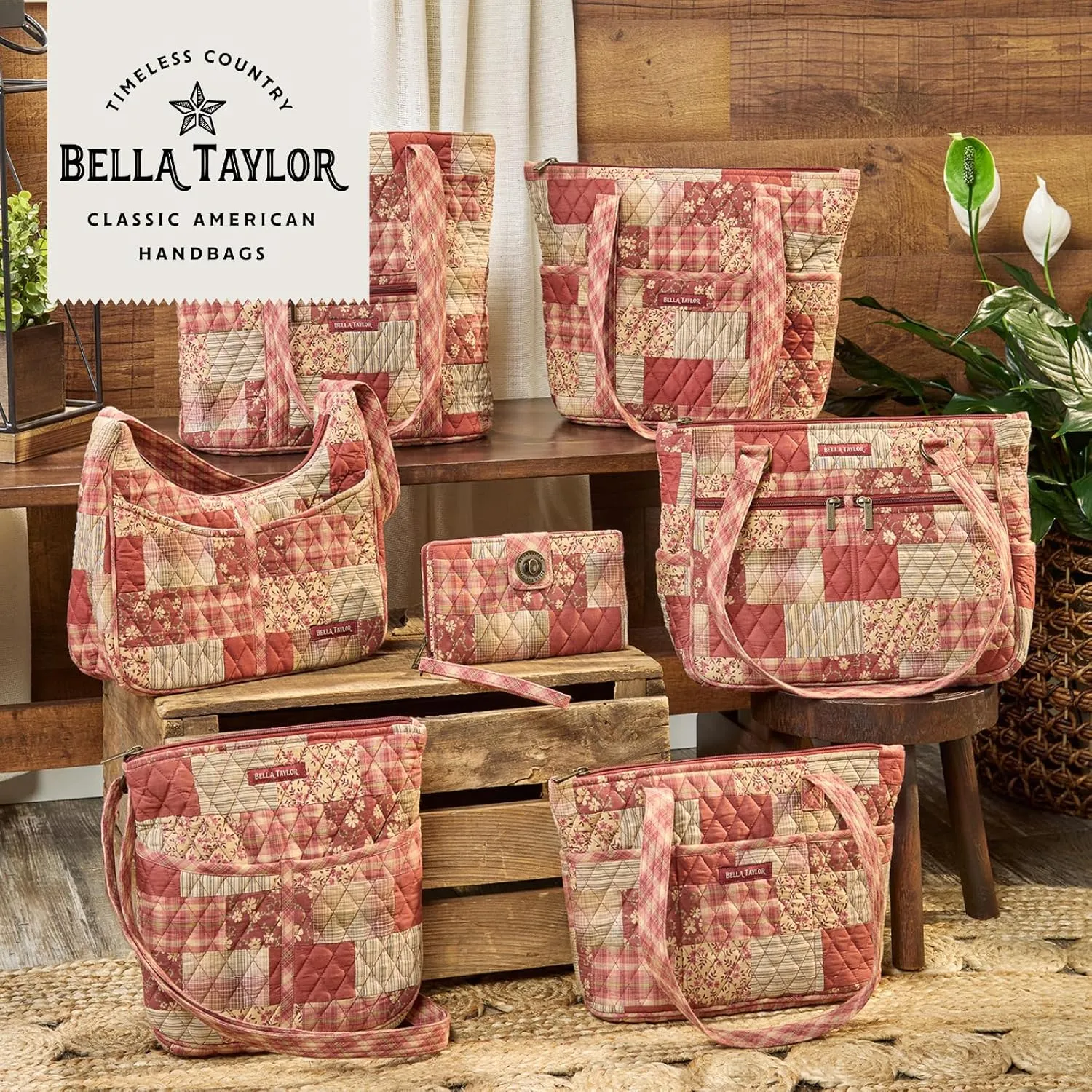 Bella Taylor Large Makeup Pouch for Women | Quilted Cotton Cosmetic Bag for Travel and Organization | Burgundy Patch