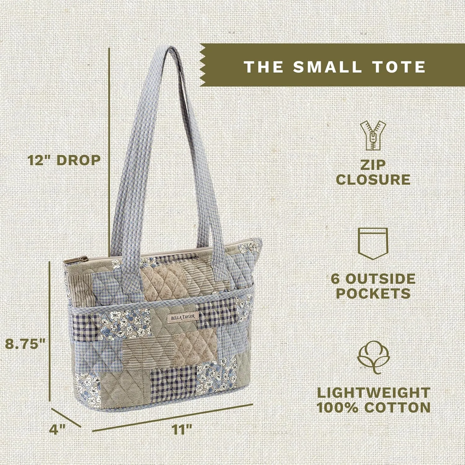 Bella Taylor Small Tote | Lightweight Quilted Fabric Purses for Women