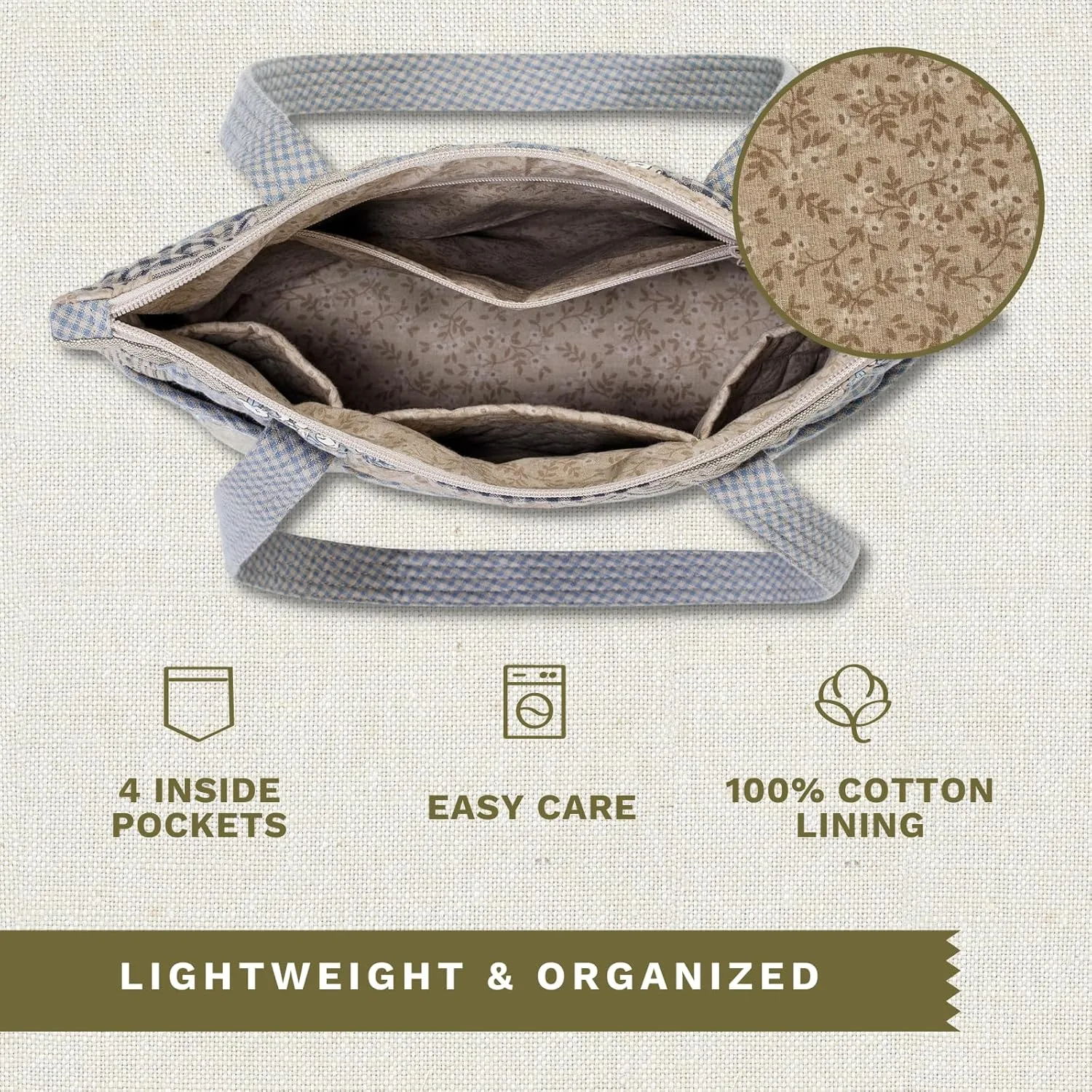 Bella Taylor Small Tote | Lightweight Quilted Fabric Purses for Women