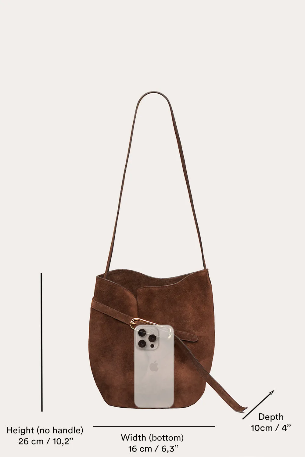 Belted Bucket Bag Beige Suede